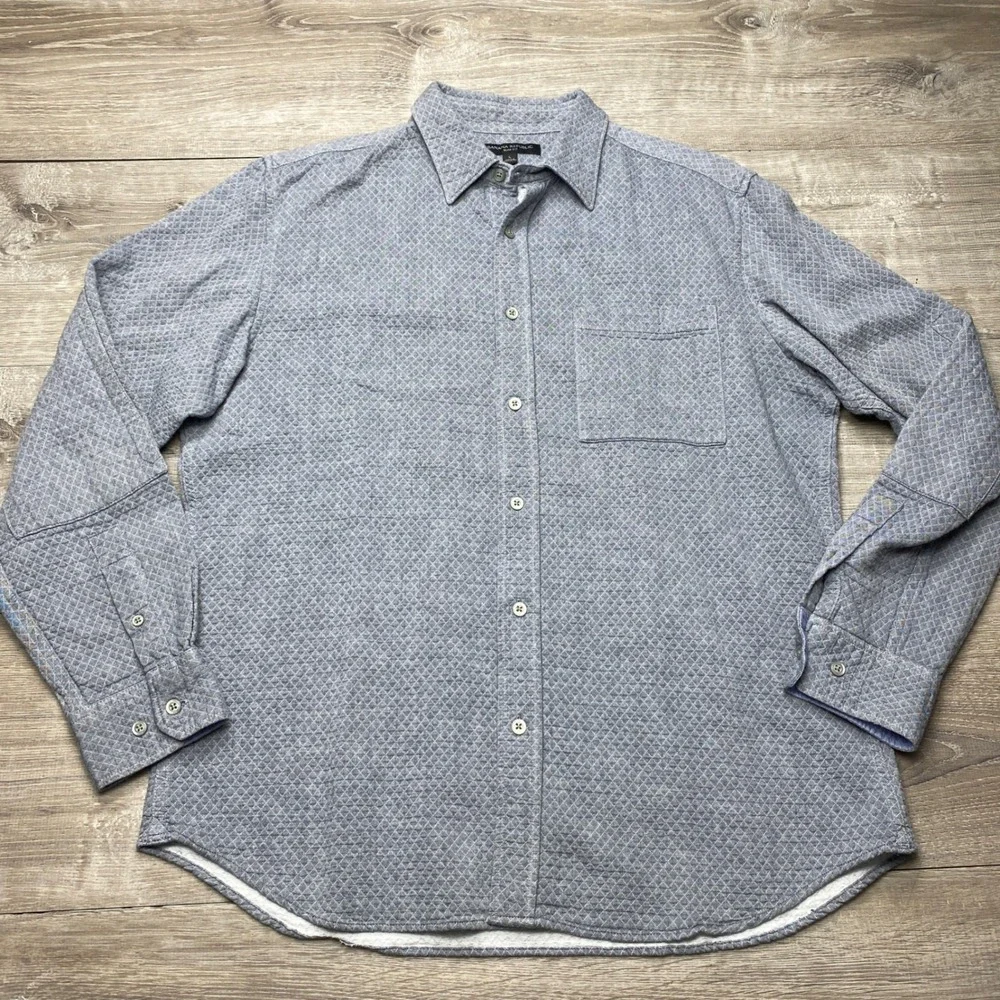 Banana Republic Shirt Slim‎ Fit Mens L Blue Quilted Diamond Cotton Elbow Patch